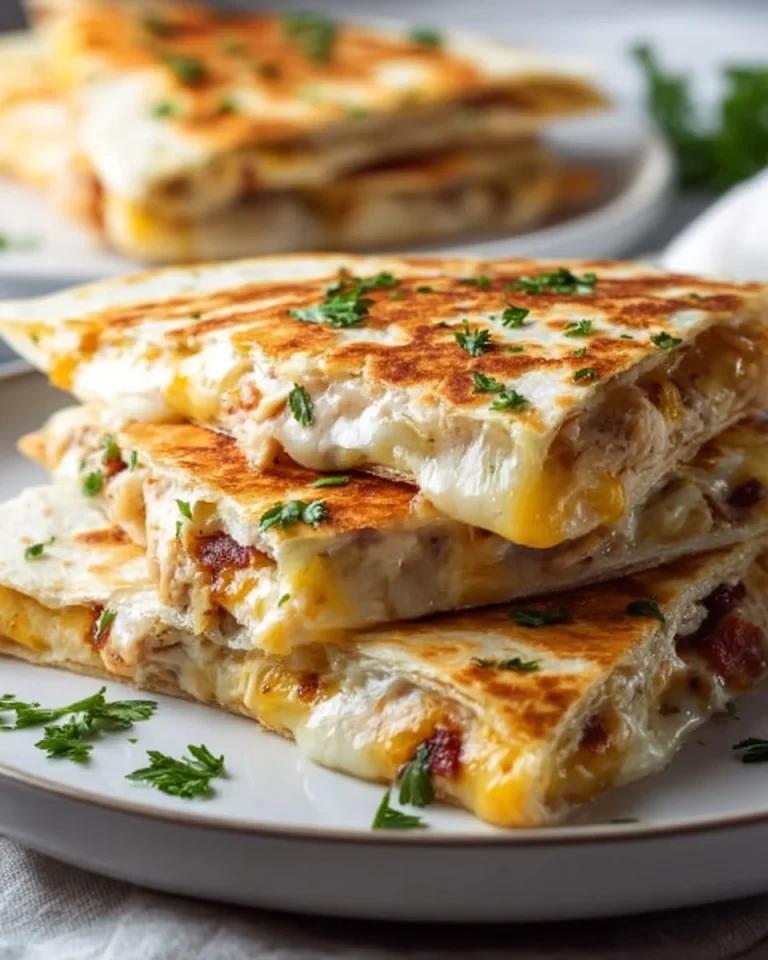 Delicious Chicken Bacon Ranch Quesadillas served with dipping sauce