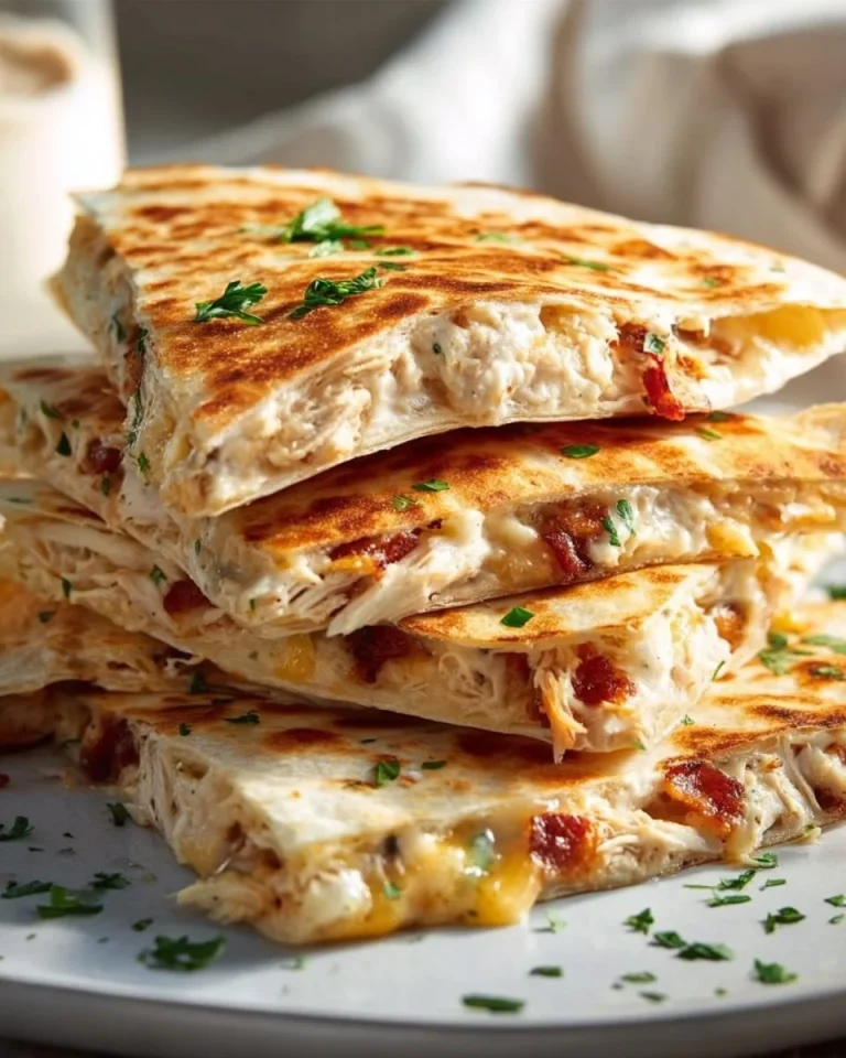 Delicious Chicken Bacon Ranch Quesadillas served with dipping sauce