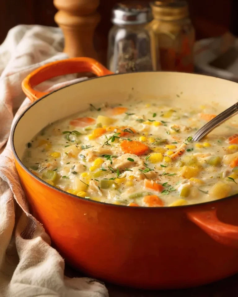 Bowl of homemade Chicken Corn Chowder garnished with herbs