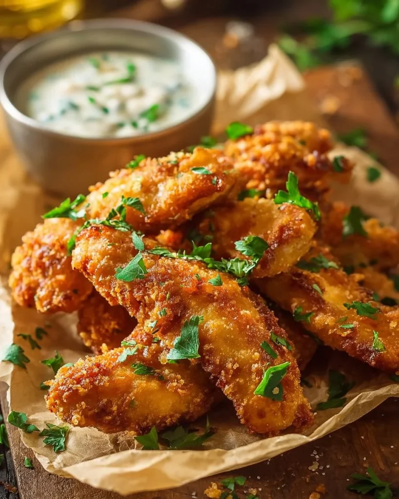 Crispy Chicken Fried Steak Fingers served with dipping sauce