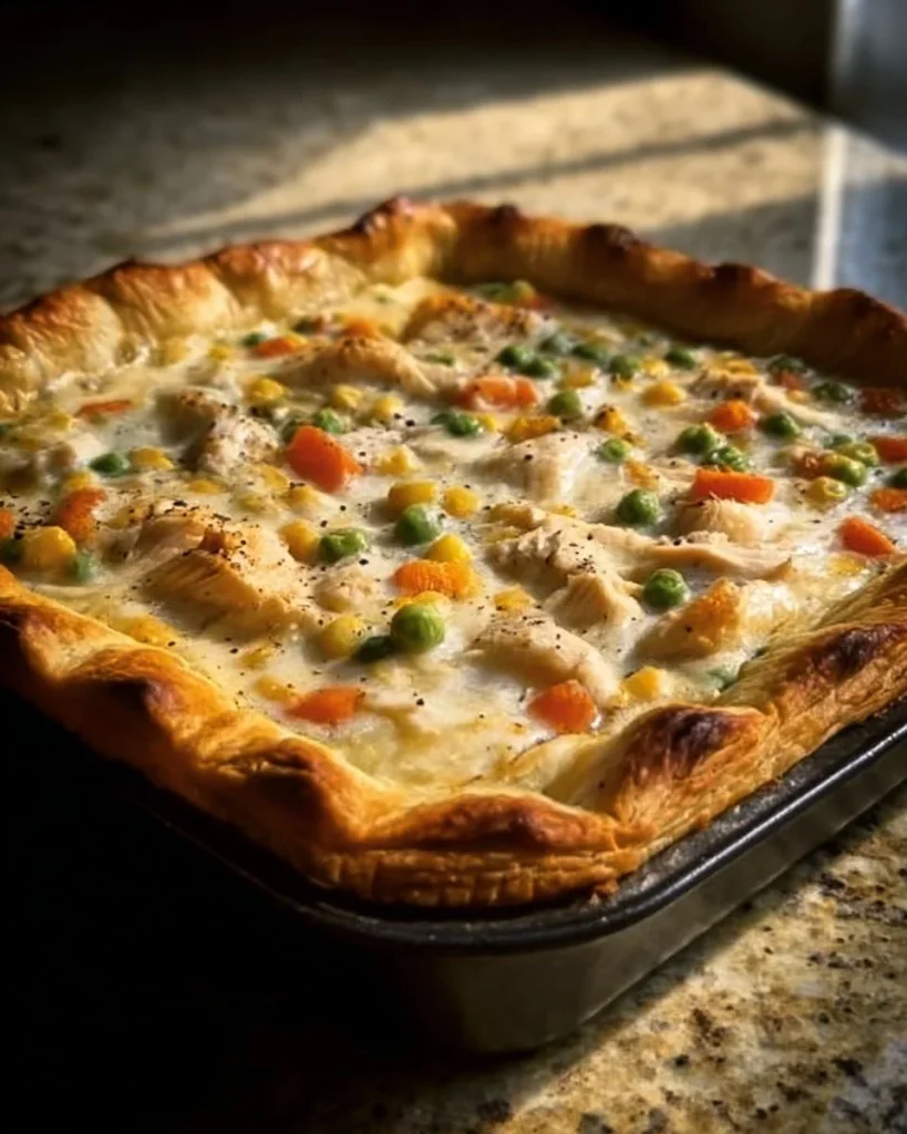 Golden-brown Chicken Pot Pie Bake with vegetables and flaky crust