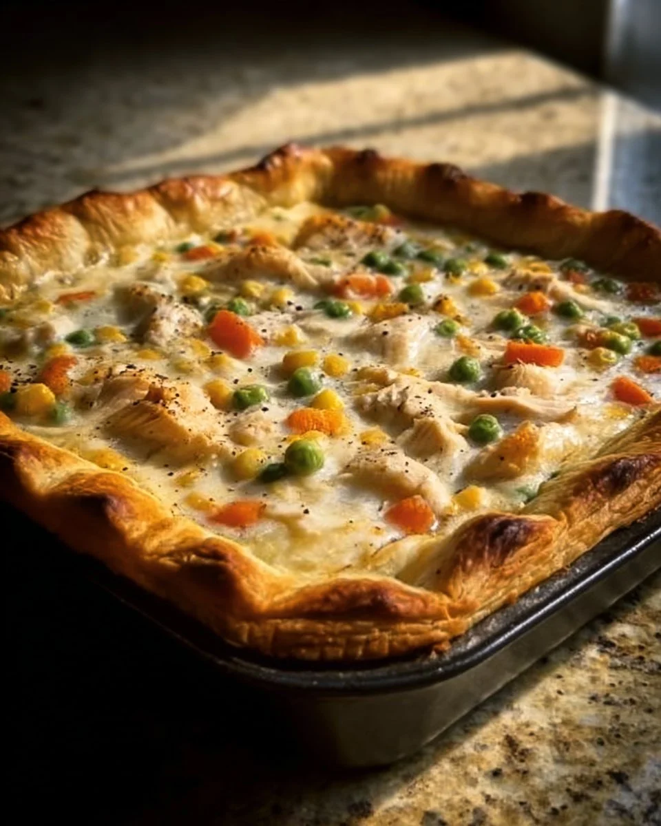 Golden-brown Chicken Pot Pie Bake with vegetables and flaky crust