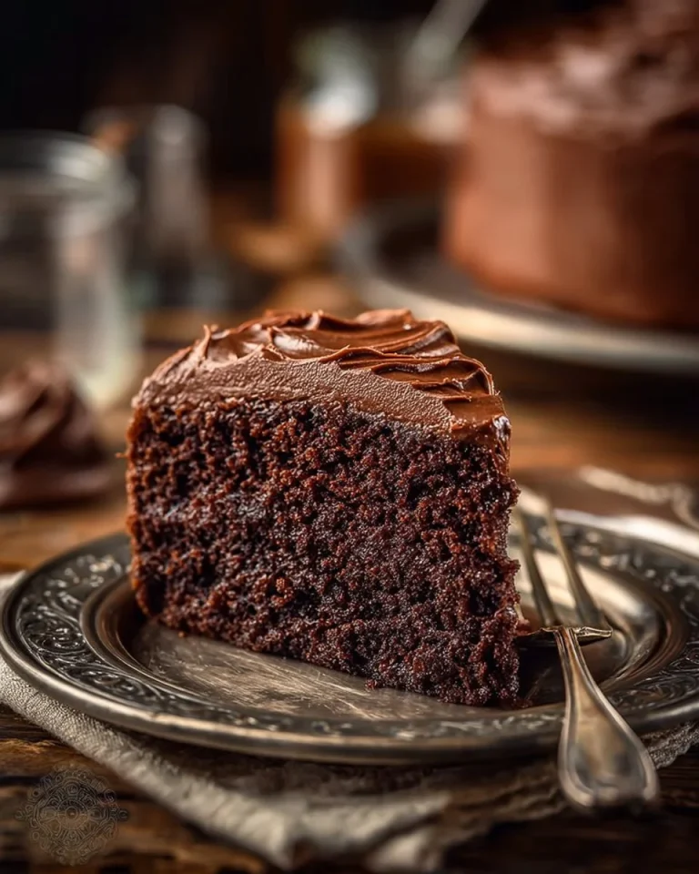 Delicious Chocolate Mayonnaise Cake served on a platter with decorative frosting.