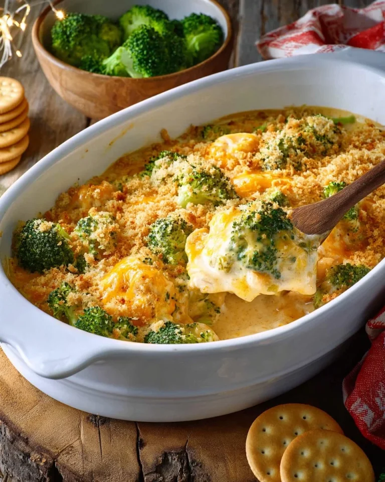 Plate of Copycat Cracker Barrel Broccoli Cheddar Chicken with side vegetables