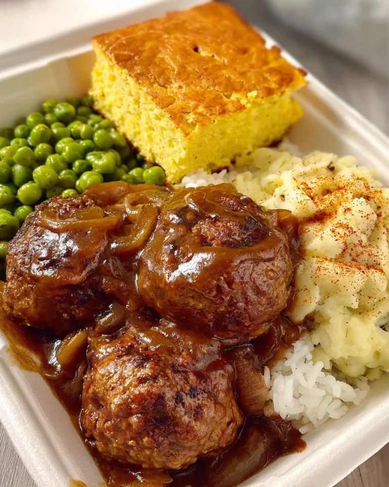 Delicious crawfish and shrimp balls smothered in rich gravy served on a plate.