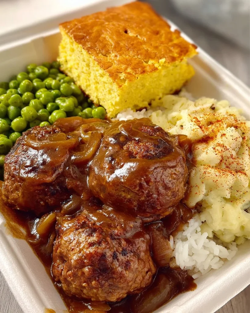 Delicious crawfish and shrimp balls smothered in rich gravy served on a plate.