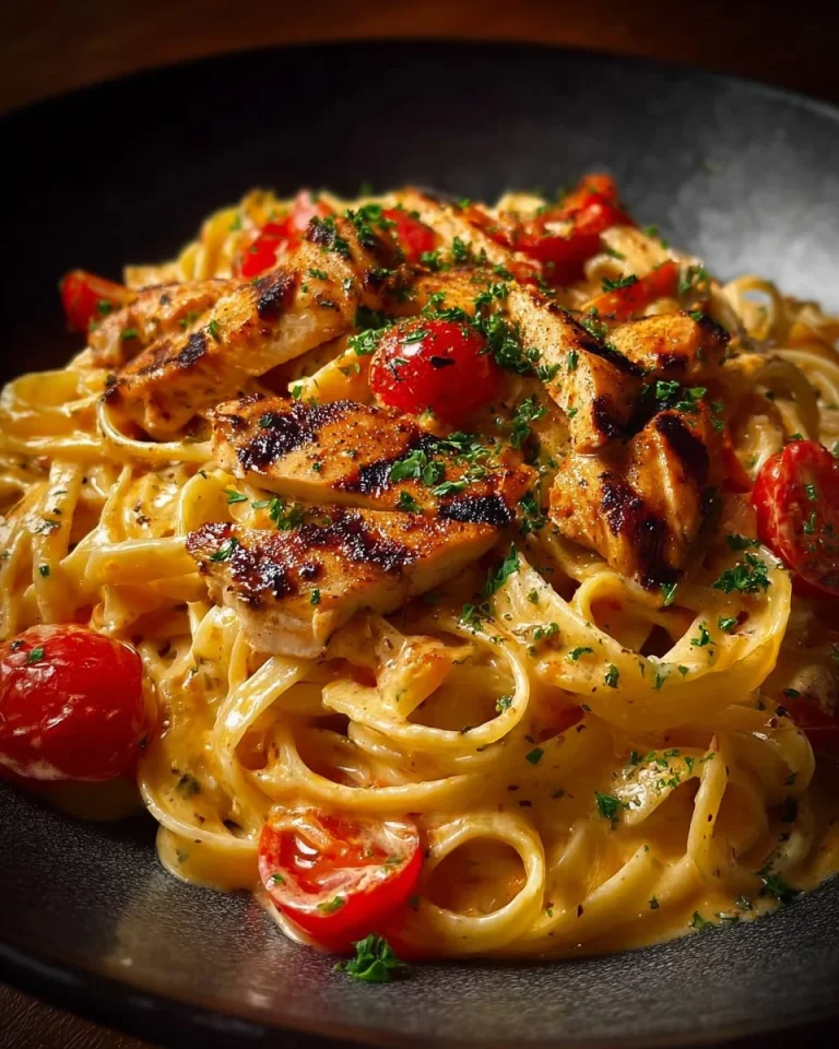 Creamy Cajun Chicken Linguine with spices and spices garnished with parsley