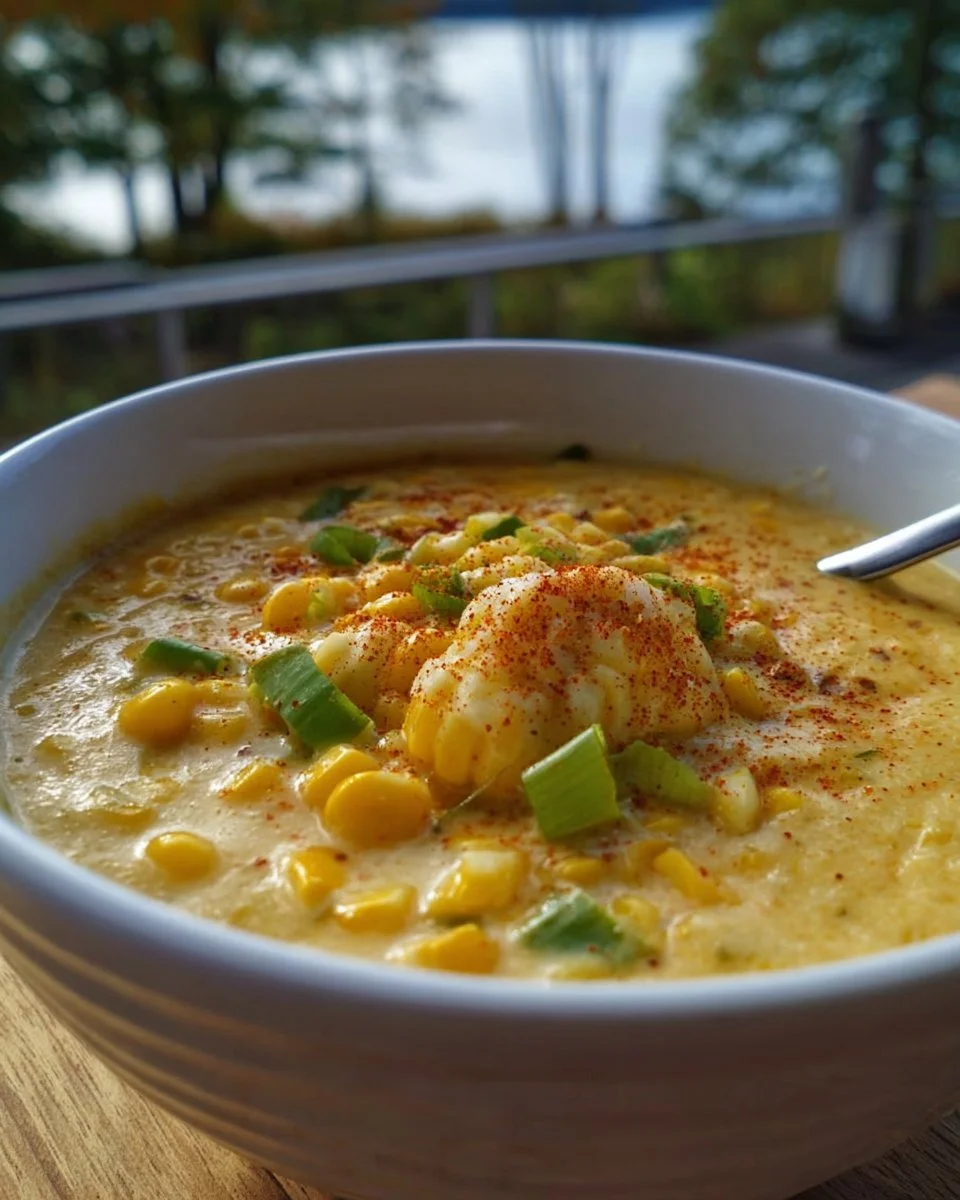 Bowl of Creole Crab & Corn Chowder garnished with herbs