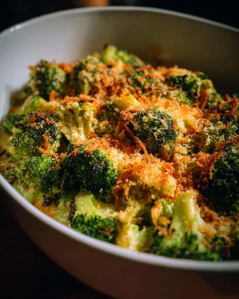 Delicious crispy cheesy roasted broccoli served as a healthy dish