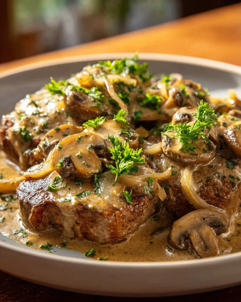 Crock Pot Cube Steak served with gravy and vegetables