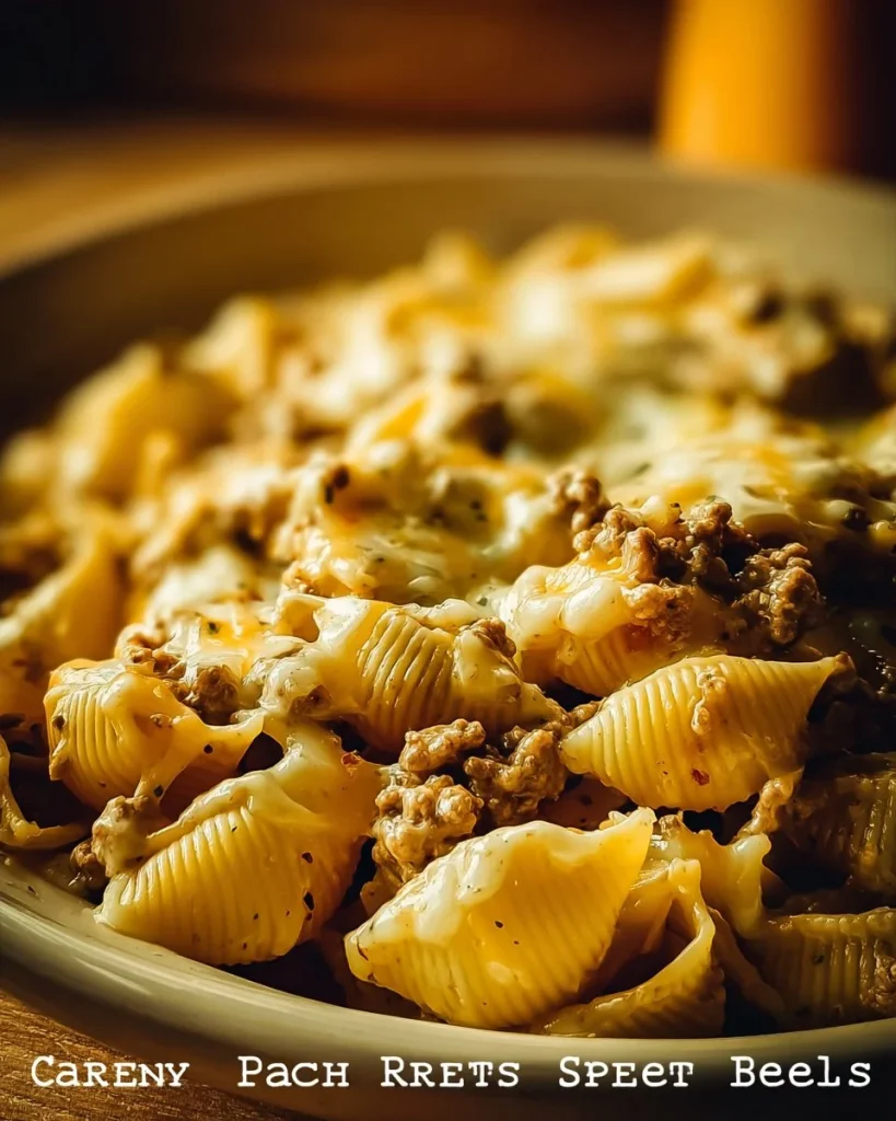 Crockpot Cheesy Ranch Beef Pasta Shells served in a bowl