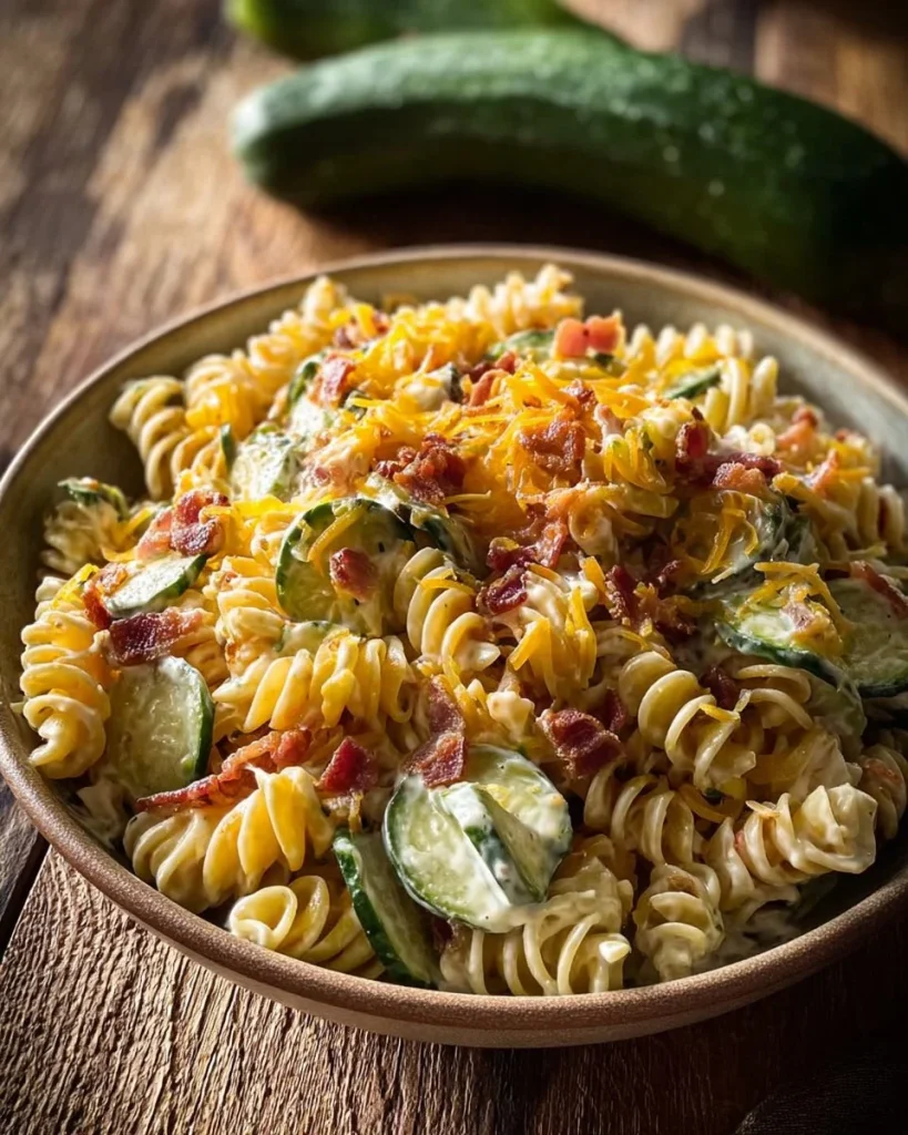 Delicious Dill Pickle Pasta Salad with fresh ingredients