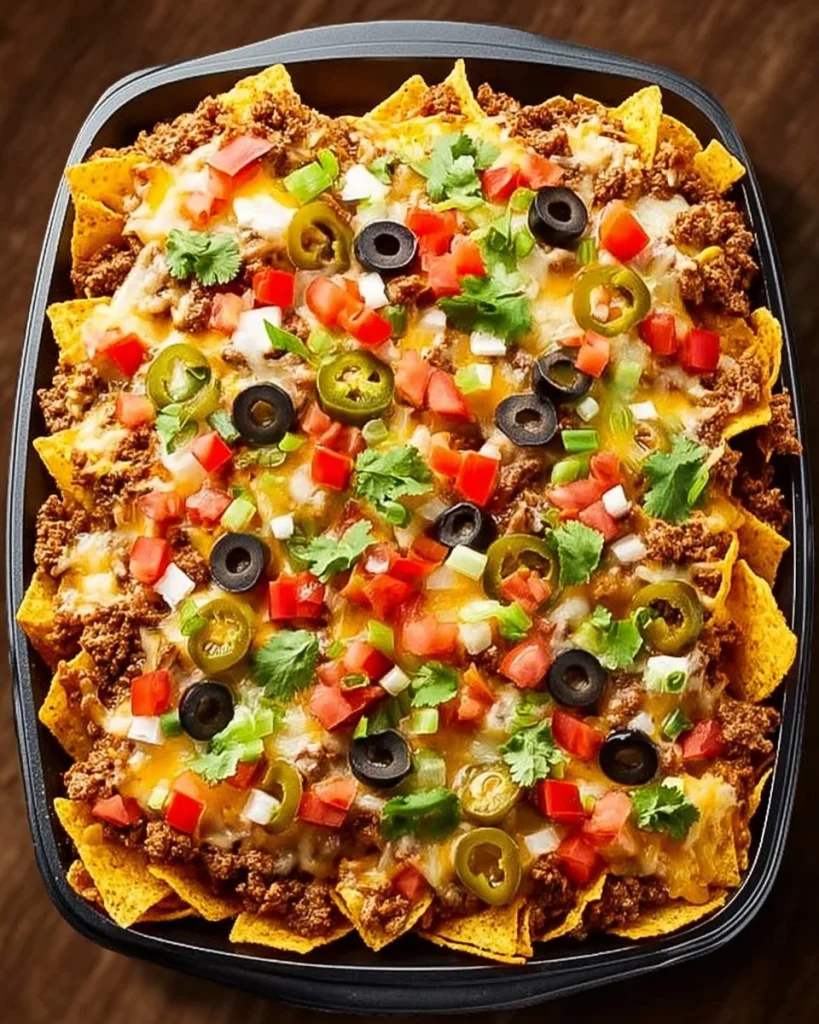 Delicious Dorito Casserole topped with crunchy Doritos and cheese