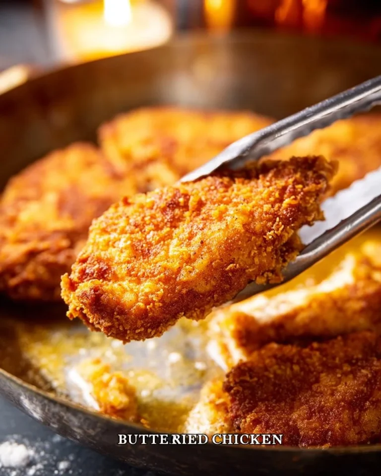 Plate of crispy buttermilk fried chicken garnished with herbs.
