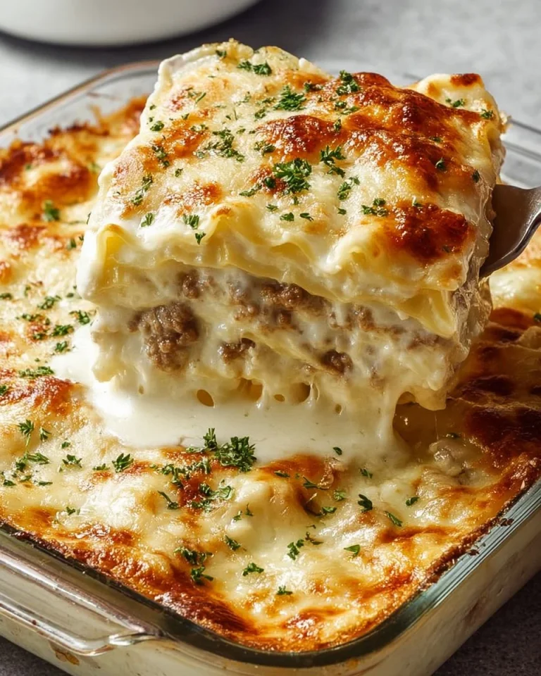 Easy Chicken Alfredo Ravioli Bake served in a casserole dish