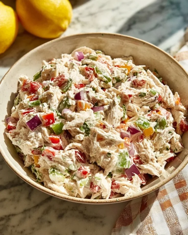 Fresh Feta Chicken Salad served in a bowl with vibrant vegetables