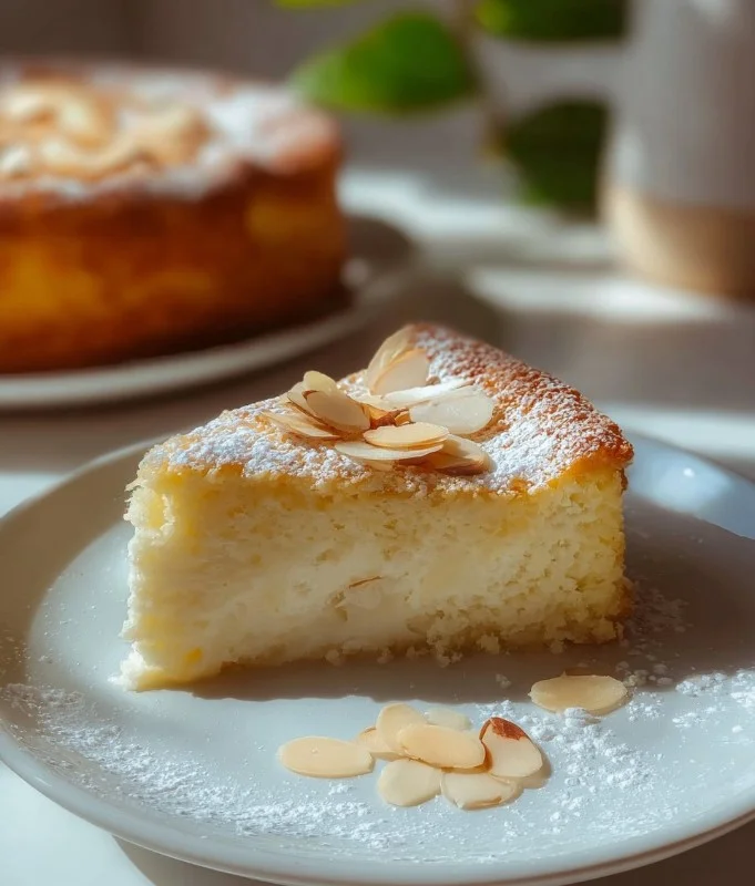 Flourless coconut cake made with Greek yogurt, showcasing a moist and fluffy texture.