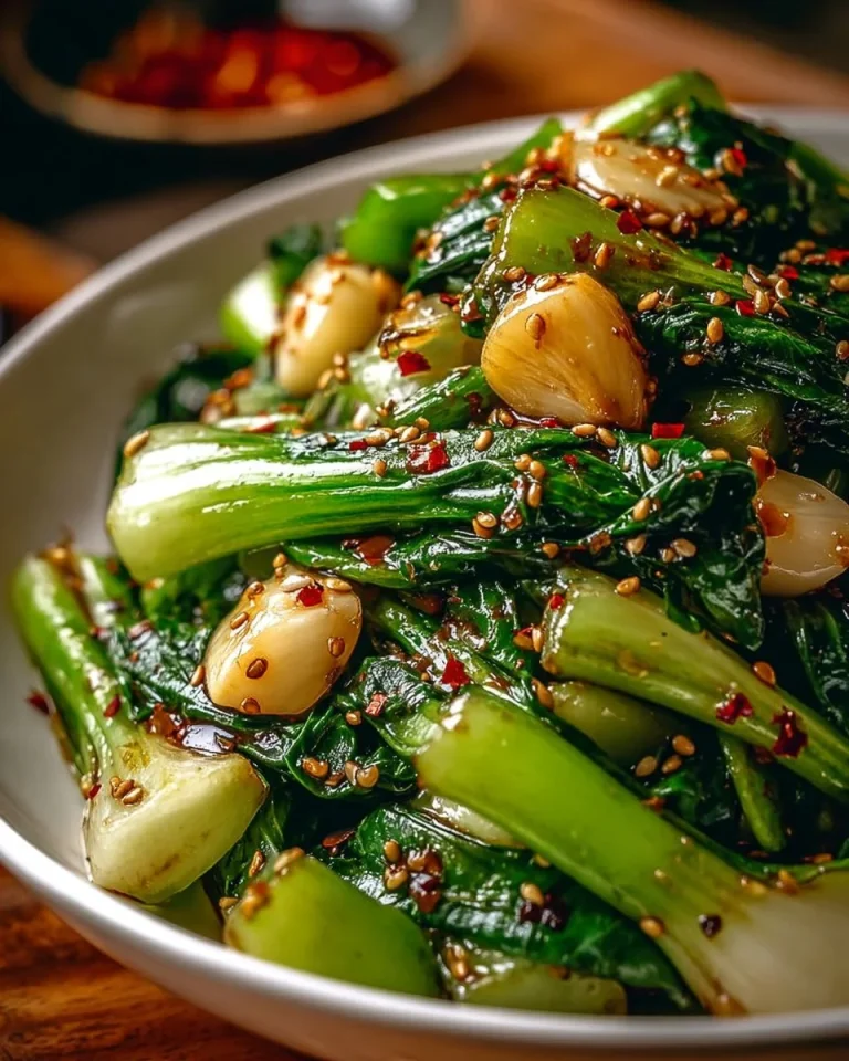 Delicious Garlic Ginger Bok Choy Stir-Fry served in a bowl