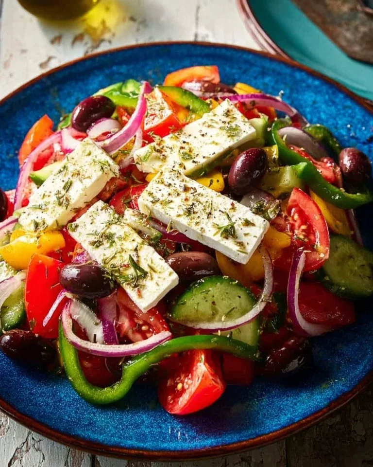 Traditional Greek Salad Horiatiki with fresh vegetables and feta cheese