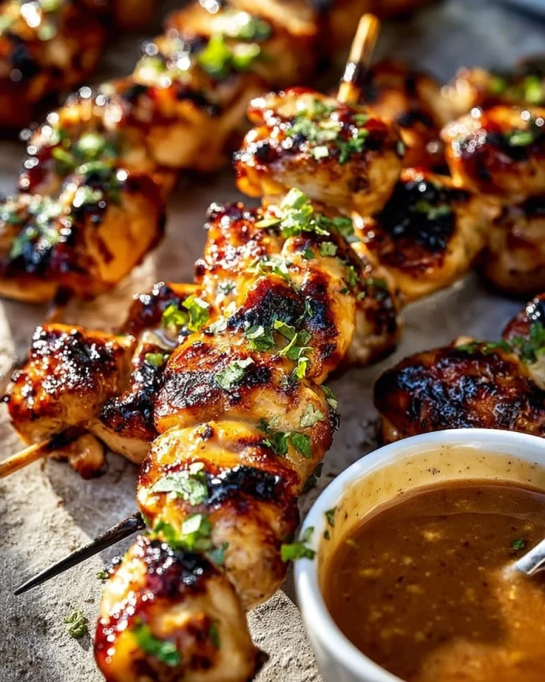 Grilled Bang Bang Chicken Skewers ready to serve with a spicy dipping sauce