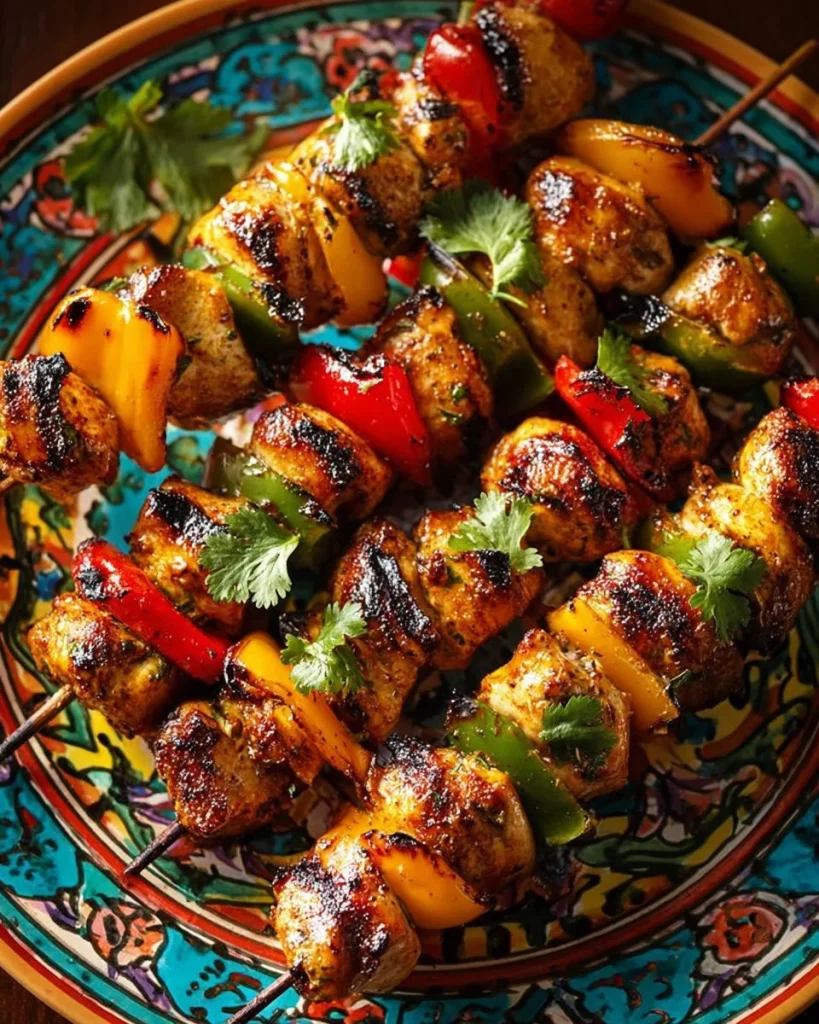 Grilled Mexican Chicken Skewers served on a plate