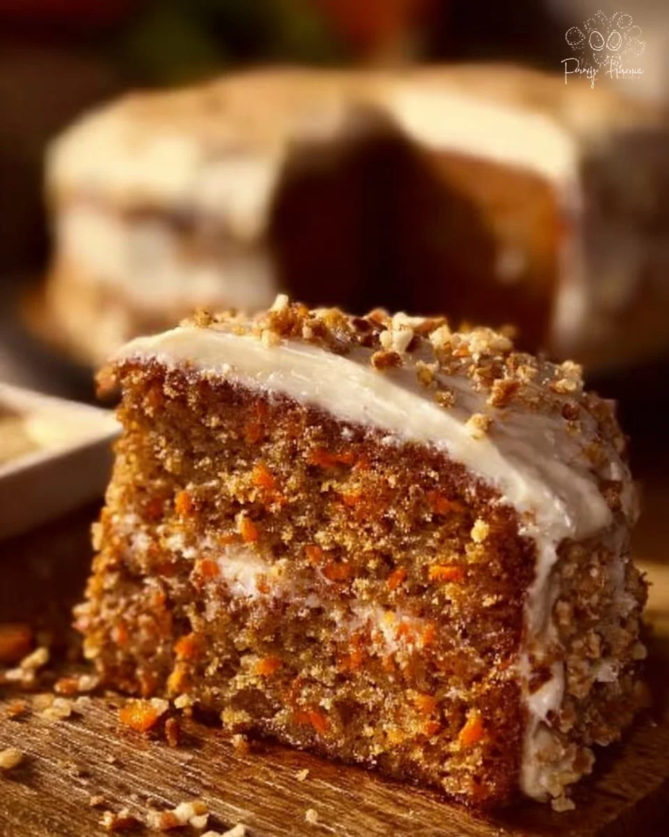Delicious homemade carrot cake topped with cream cheese frosting