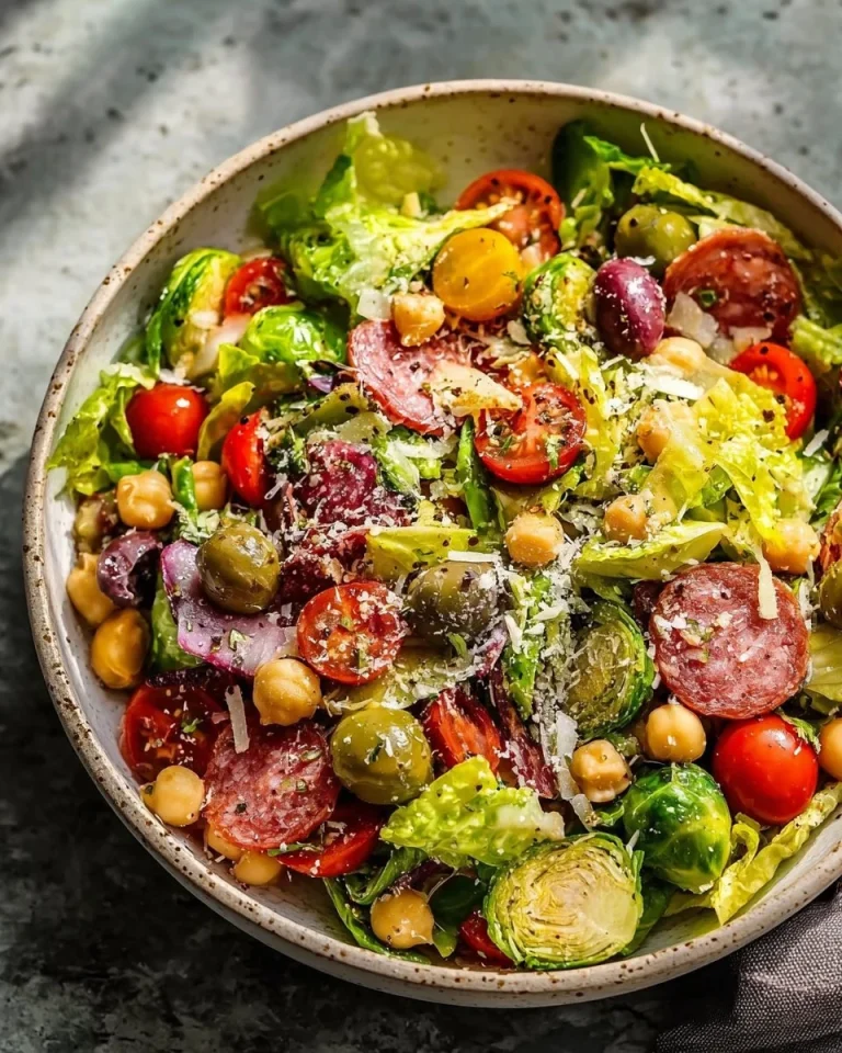 Italian Brussels Sprout Salad with fresh ingredients and dressing