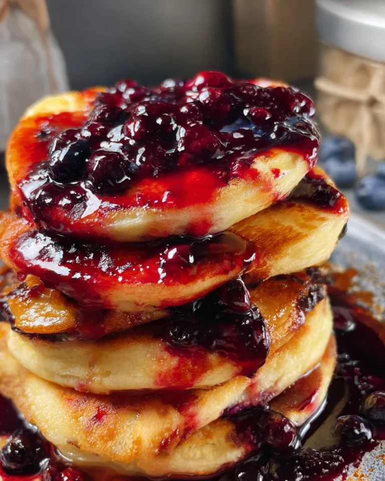 Fluffy Lemon Blueberry Pancakes topped with fresh blueberries and lemon zest