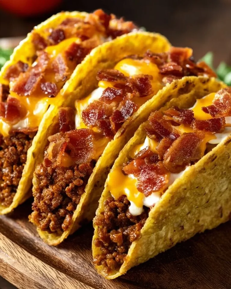 Delicious loaded bacon cheeseburger tacos with toppings and fresh ingredients