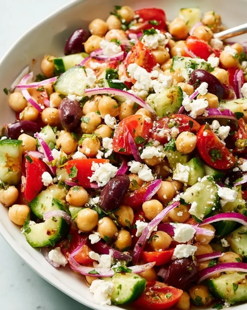 Mediterranean Chickpea Salad with fresh vegetables and dressing