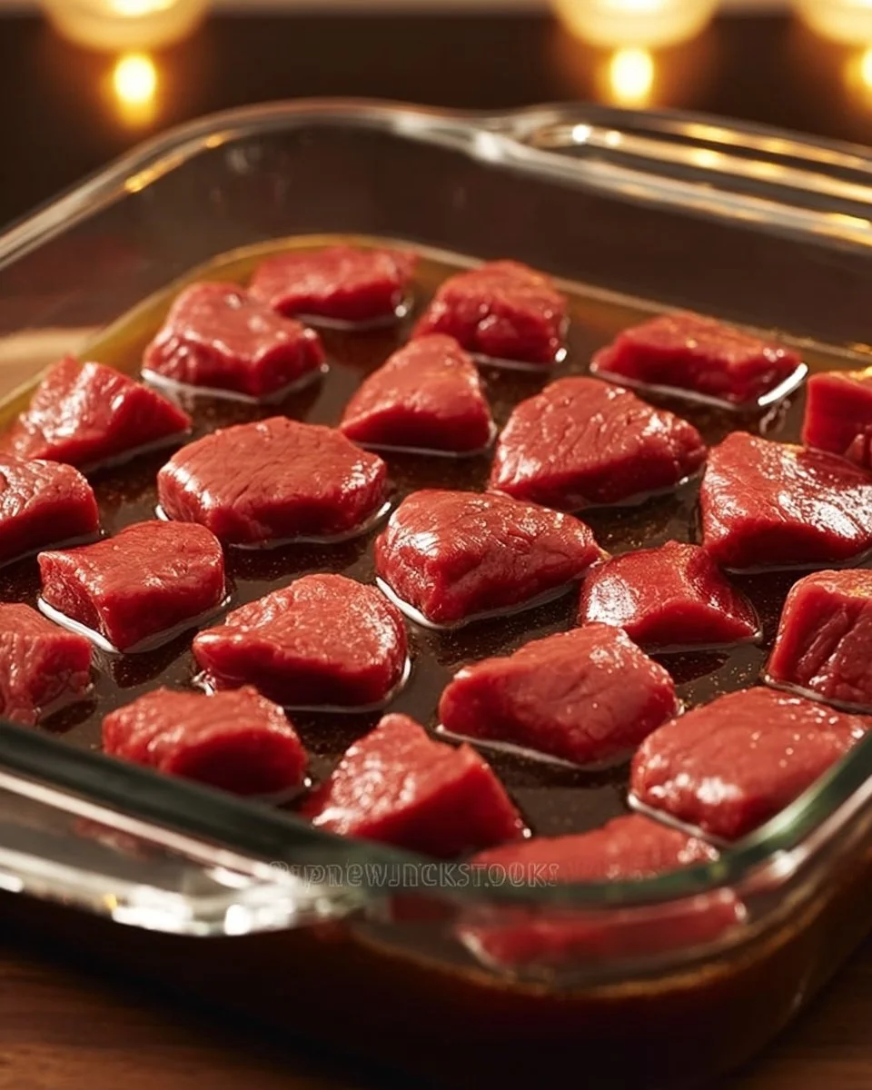 Delicious No Peek Beef Tips served with vegetables and sauce