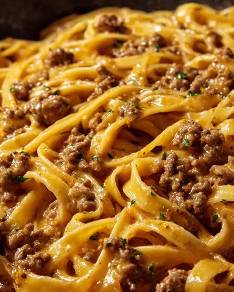 One-Pot Creamy Beef and Garlic Butter Pasta dish