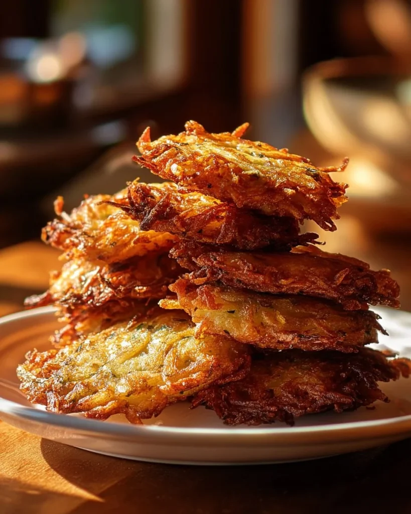 Plate of crispy onion fritters garnished with fresh herbs