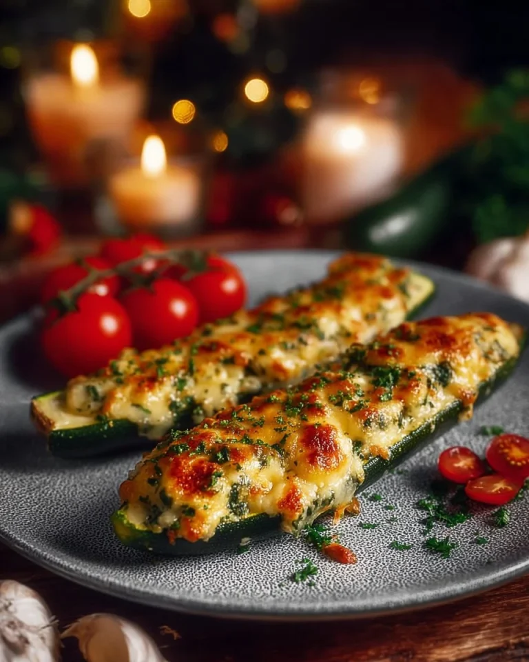 Baked Parmesan Zucchini Boats topped with cheese and herbs