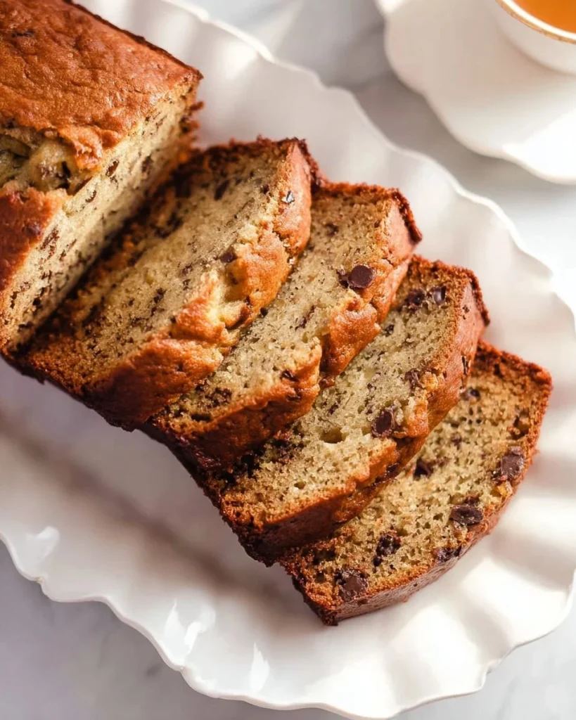 Peanut Butter Banana Bread slice on a wooden board