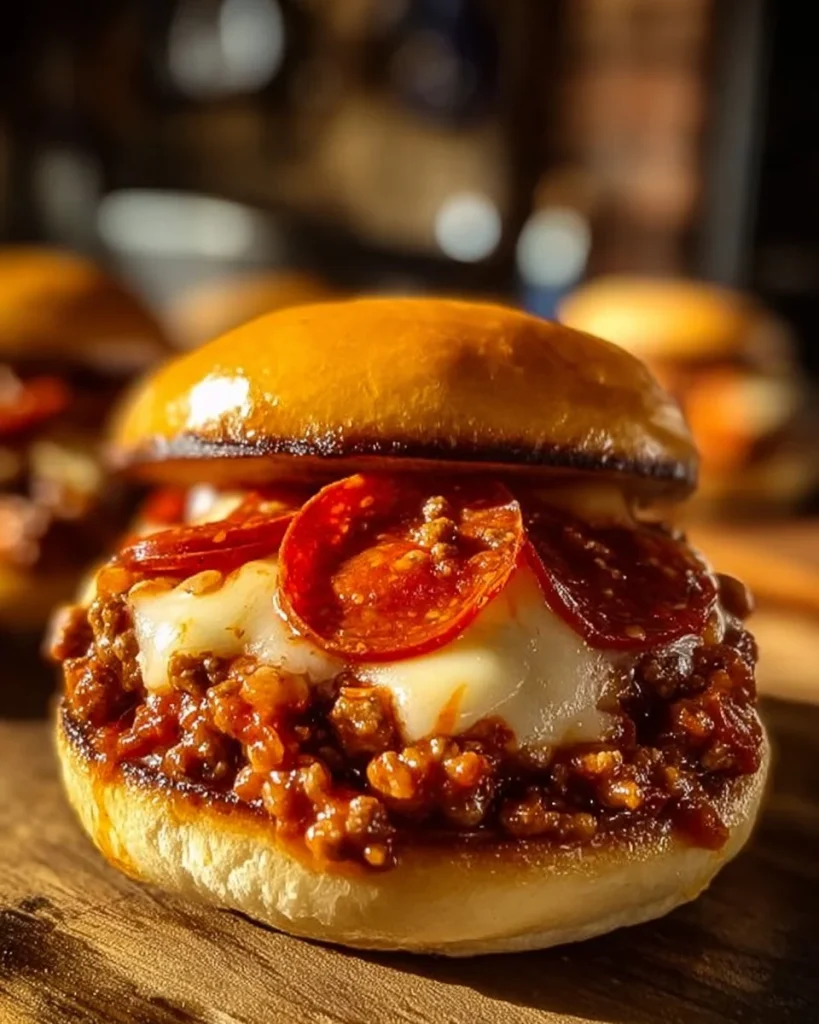 Delicious Pepperoni Pizza Sloppy Joes served on a plate with toppings