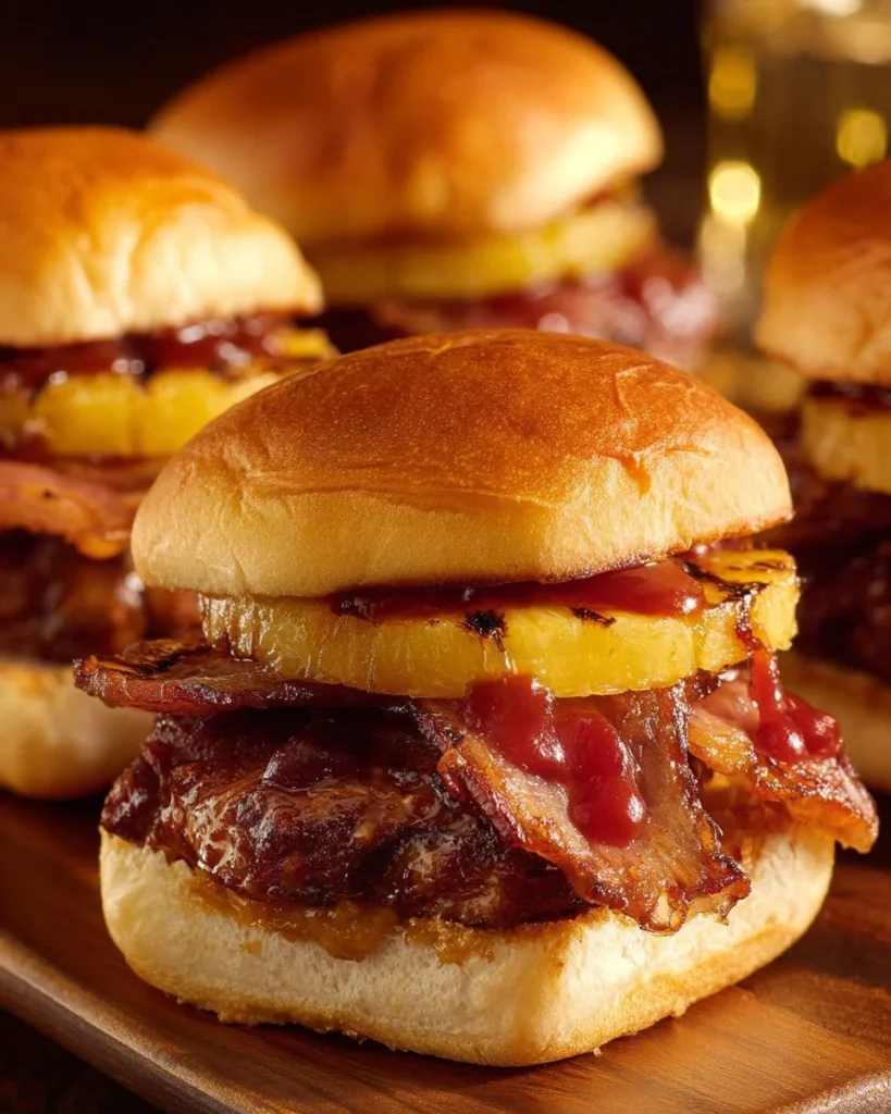 Juicy Pineapple Bacon BBQ Burgers on a grill, perfect for summer cookouts.