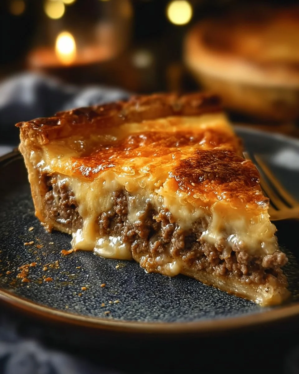Pioneer Woman cheeseburger pie fresh out of the oven, ready to serve.