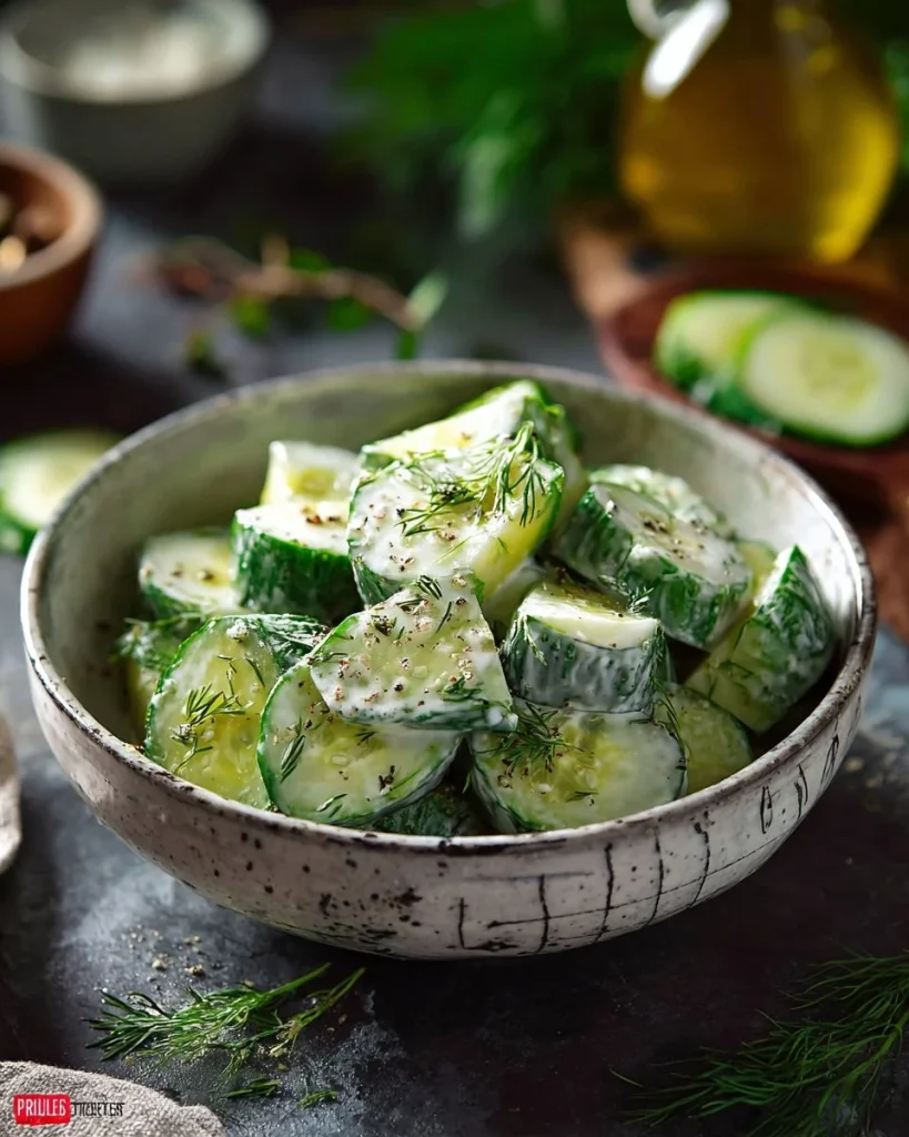 Delicious Polish cucumber salad served fresh