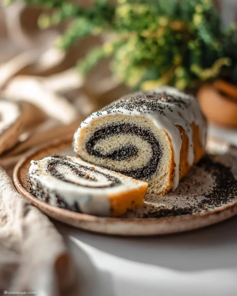 Traditional Polish Poppy Seed Roll (Makowiec) with poppy seeds and sweet filling