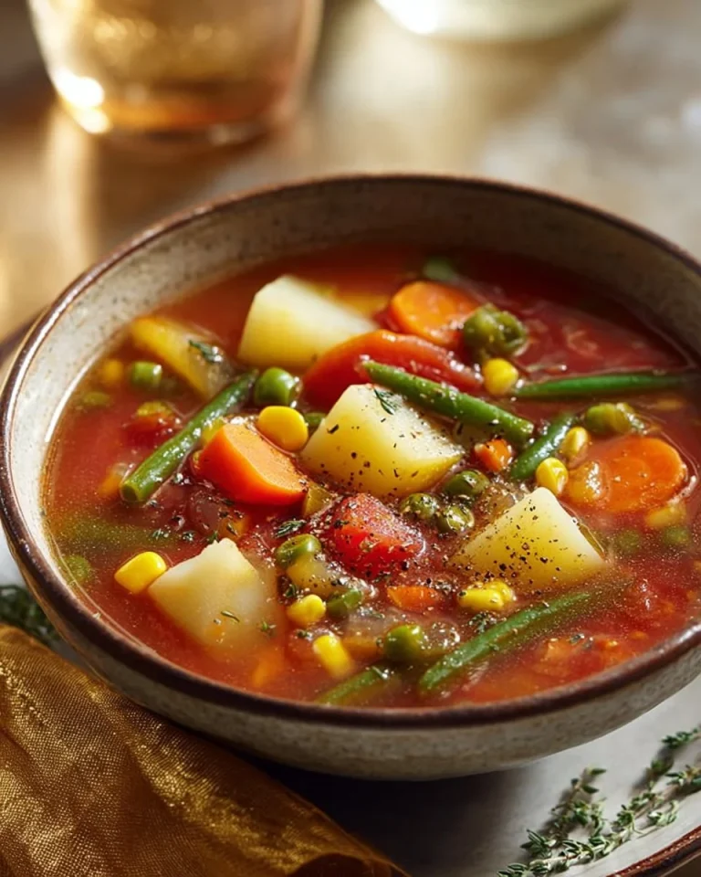 Bowl of quick and easy vegetable soup with fresh ingredients