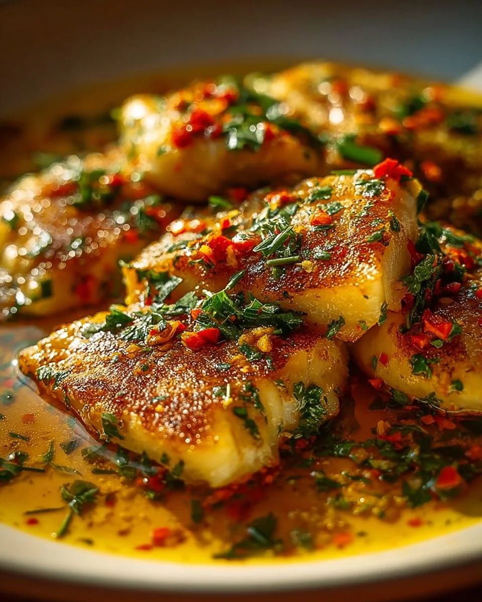 Red Snapper served with creamy Creole sauce on a plate