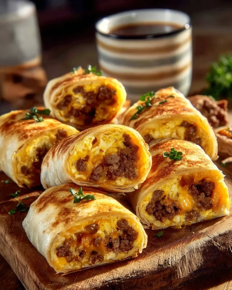 Sausage egg cheese breakfast roll-ups on a plate, a quick breakfast option.