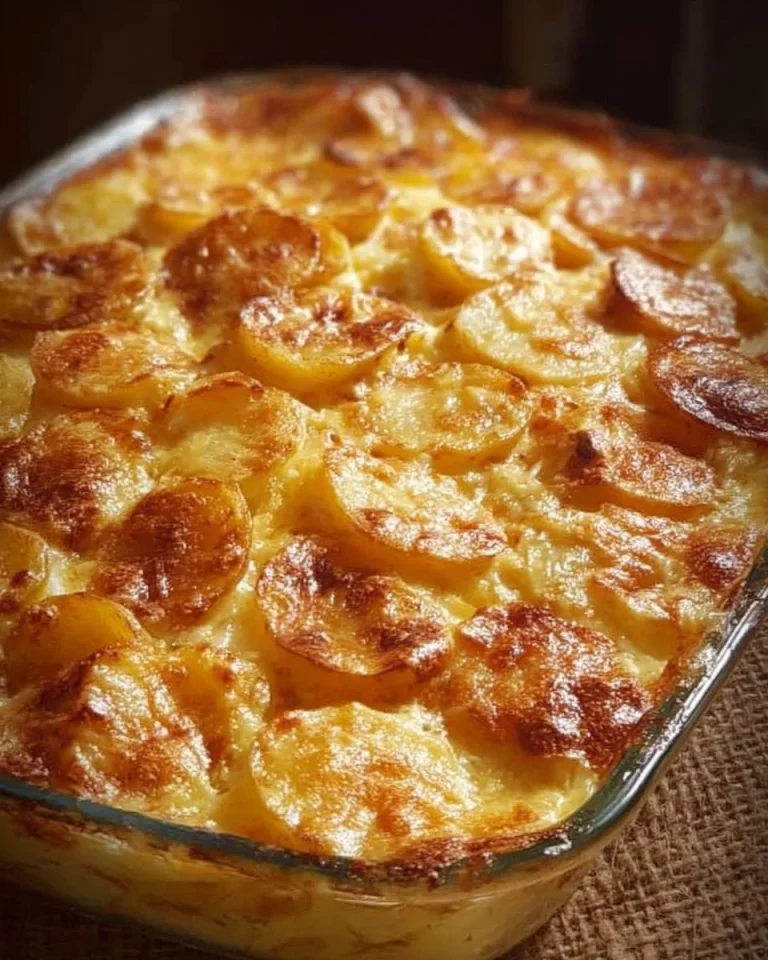 Delicious scalloped potatoes topped with cheese and herbs