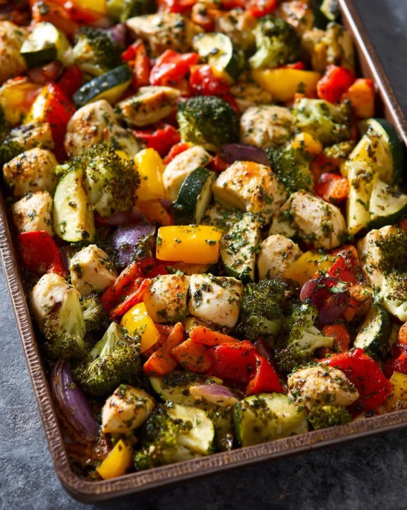 Sheet pan roasted garlic chicken with herbs and vegetables for a hearty meal