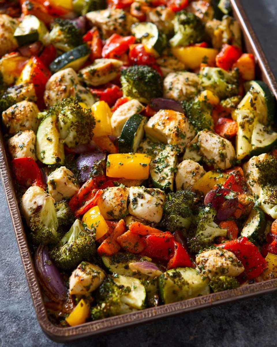 Sheet pan roasted garlic chicken with herbs and vegetables for a hearty meal