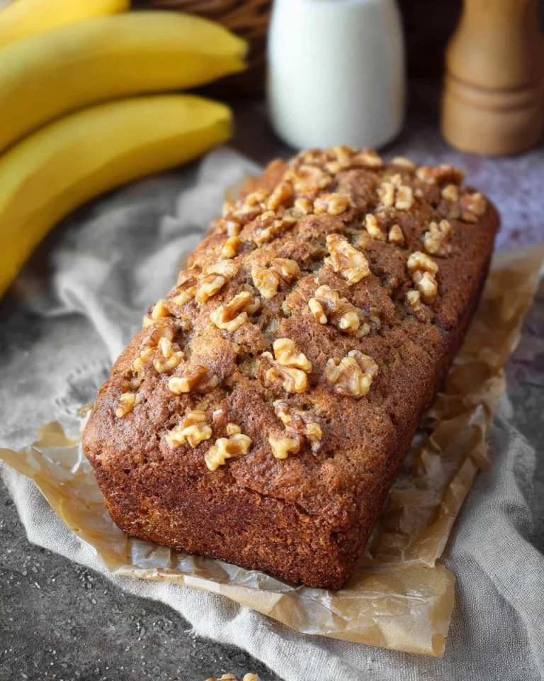 Homemade Starbucks copycat banana nut bread with walnuts