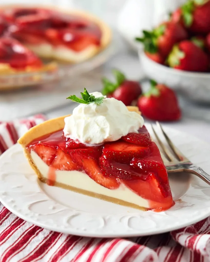 Delicious Strawberry Cream Pie with fresh strawberries and cream filling