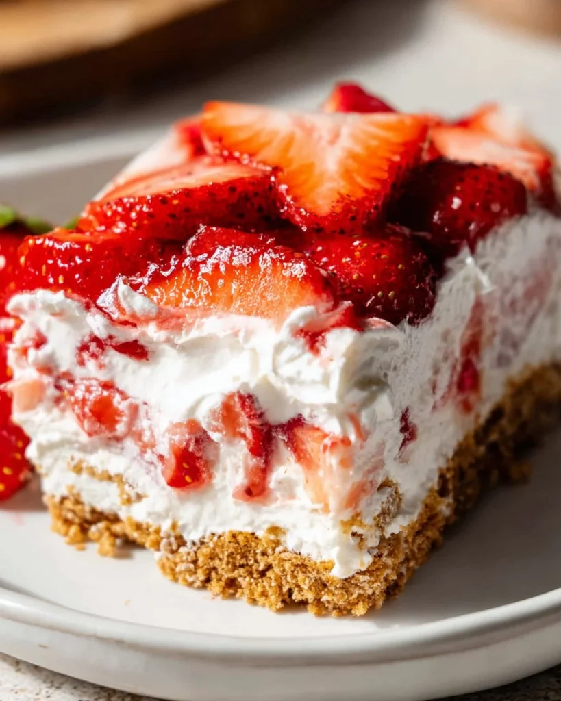 Delicious homemade Strawberry Icebox Cake with fresh strawberries and cream layers