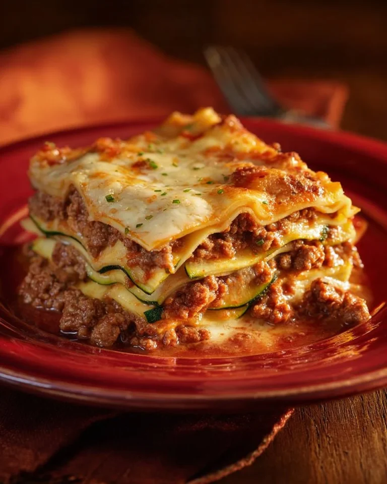 A delicious plate of summer zucchini lasagna with melted cheese and fresh herbs